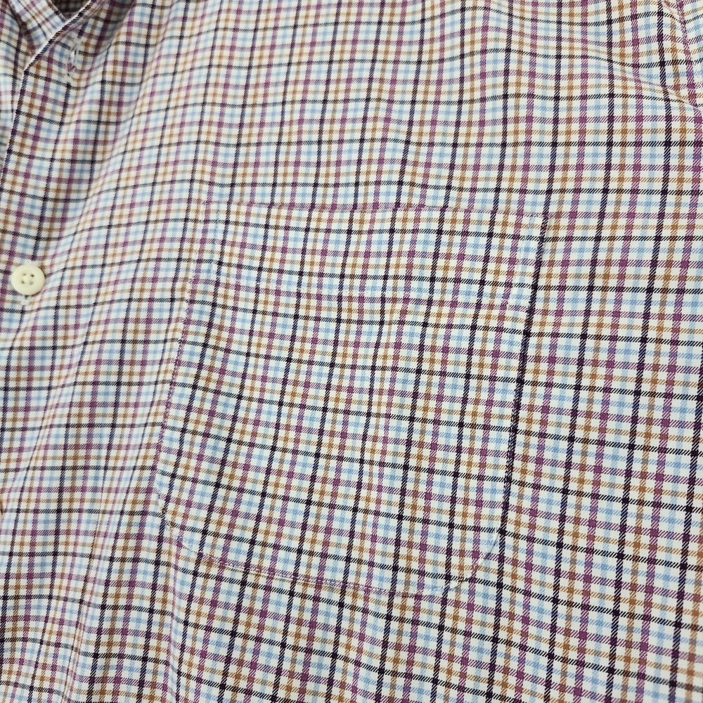 Peter Millar Shirt Adult Large Blue Brown Plaid Button Up Linen Cotton Mens - Picture 5 of 10